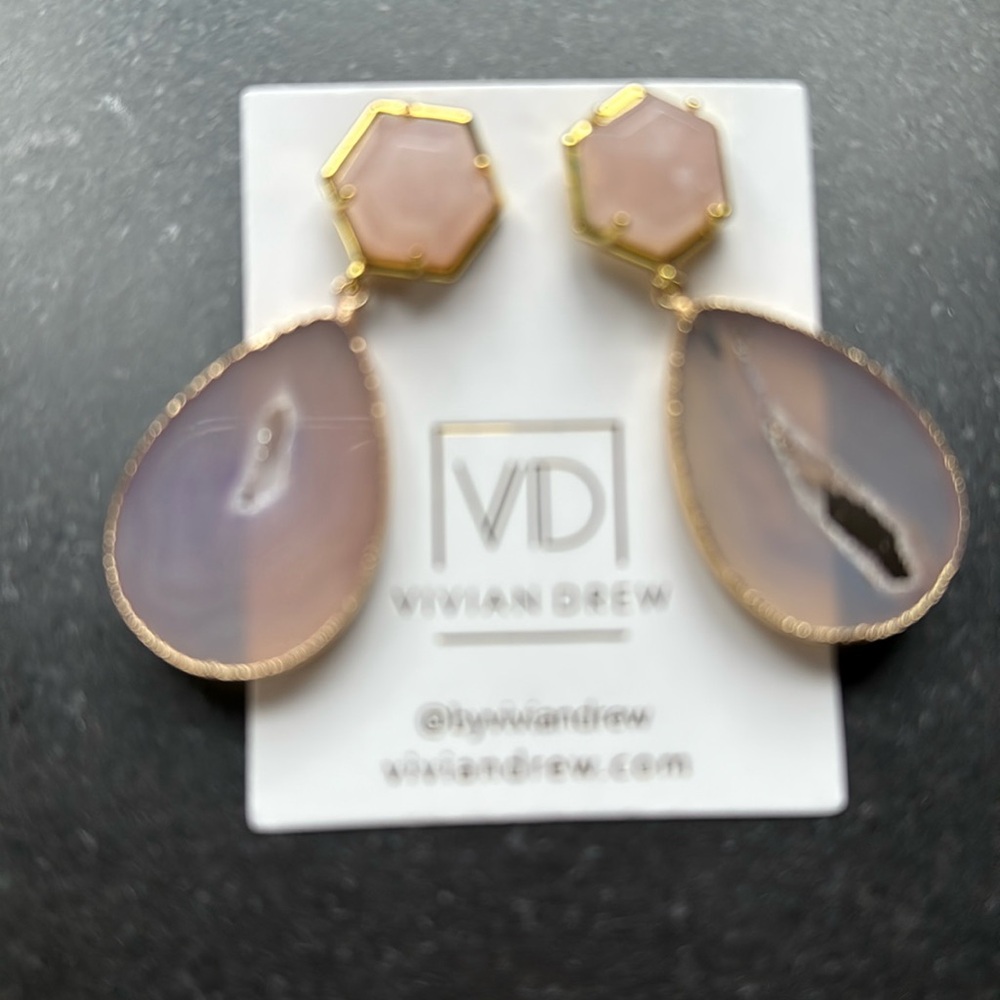 NEW Vivian Drew Pink Quartz Drop Earrings - Picture 2 of 4